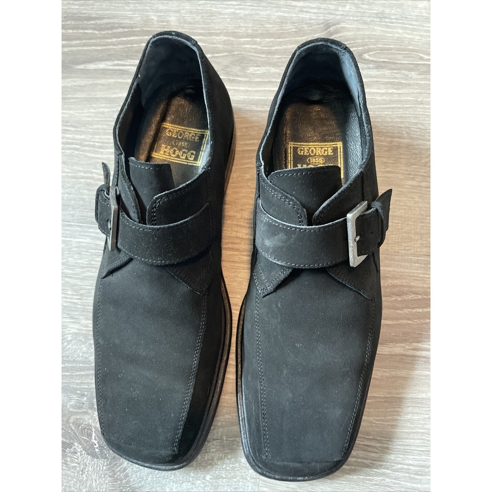 1855 George Hogg Black Suede Oxford Shoes Vero Curio Size 9 Mens Buckle Slip On